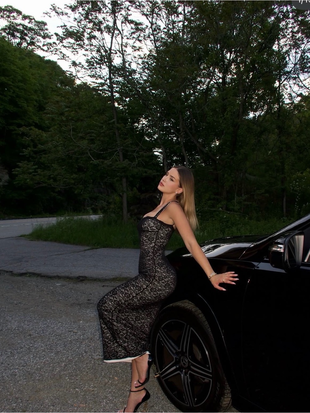 Sheer Black Lace Slip Dress with Adjustable Straps